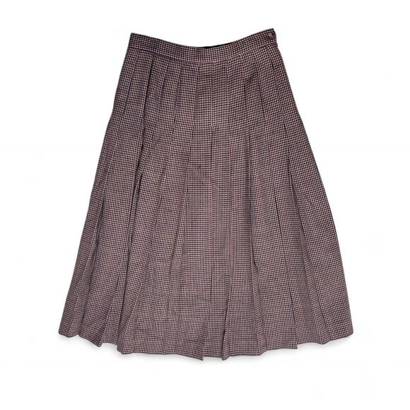 L.L. Bean Vintage 80s USA  Made Houndstooth Brown Wool Pleated Midi Skirt 14 - Picture 1 of 7